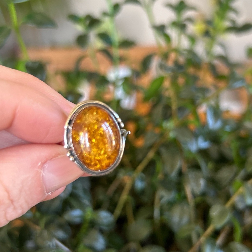 Vintage Sterling Silver and Honey Amber Ring